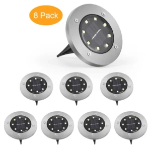 8 Pack, IP68, Solar Powered Ground Lights