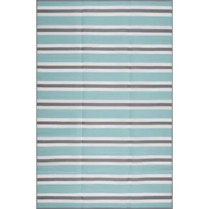 6x9 Waterproof, Reversible Plastic Straw Outdoor Rug for Patios, Sky, Stripes