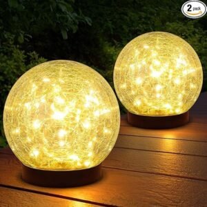 2-Pcs Garden Solar Lights Outdoor, Cracked Glass Ball Light Waterproof