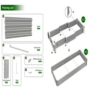 2 Pack 8x3x1ft Metal Galvanized Raised Garden Bed for Vegetables Flowers Ground Planter Box