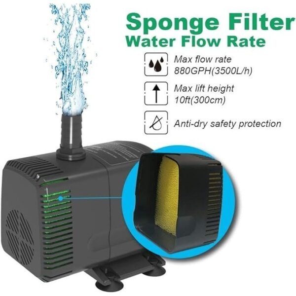 Submersible Pump 880GPH Ultra Quiet with Burning Protection 10.2ft High Lift - Image 3